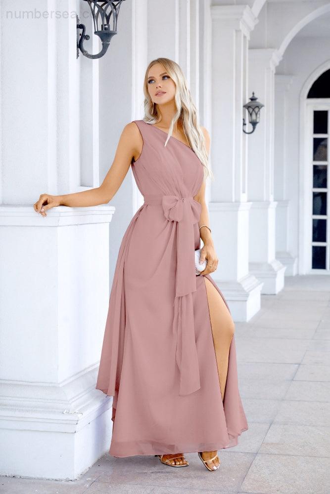 Ladies Chiffon One Shoulder Bridesmaid Evening Dress Wedding Party Evening Dress 28133