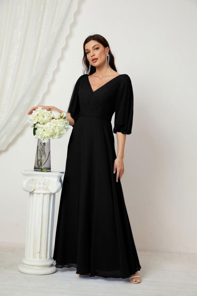 Numbersea  Formal Prom Gown Women V-Neck Chiffon Bridesmaid Dresses Long Bishop Sleeve Party Dress 2807