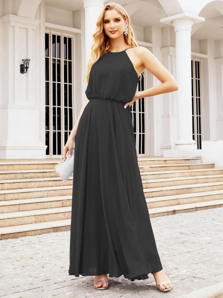 Numbersea  Halter Long Bridesmaid Dresses Formal A line Juniors Dress 28029