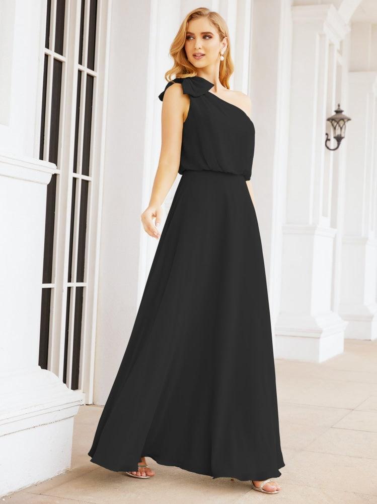 Numbersea Chiffon Ruffled One Shoulder Sleeveless Long Bride Dresses A-line Formal Evening Gown Side Split 28057