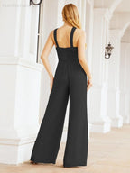 Numbersea Crisscross Neck Jumpsuit Formal Evening Dress Long Bridesmaid Dresses Bell-bottomed Pants 28033