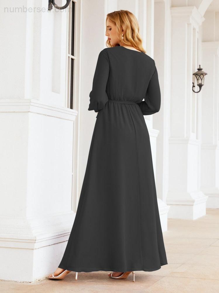 Numbersea Women's Chiffon Bridesmaid Dress A line Long Sleeves Formal Evening Prom Gown for Wedding Guest 28032