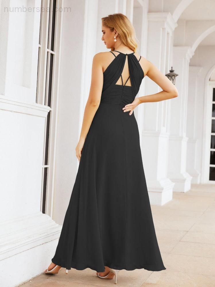 Numbersea Double Spaghetti Straps Bridesmaid Dresses for Women Long Formal Party Dress Side Split 28051
