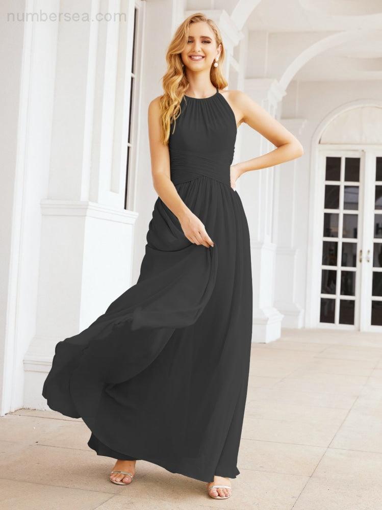 Numbersea Sleeveless Bridesmaid Dresses Long Prom Gown Zipper with Keyhole Back 28056