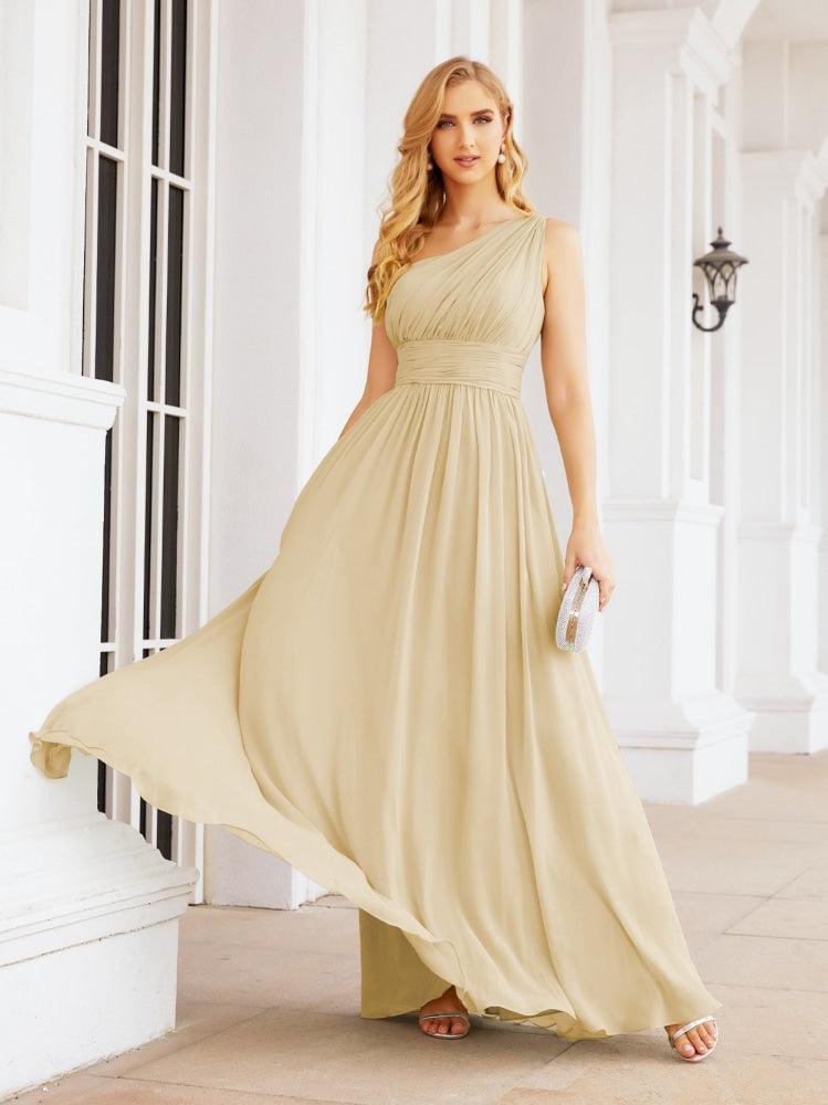 Numbersea One Shoulder Bridesmaid Dresses Long Maxi Formal Evening Party Prom Gowns 28061
