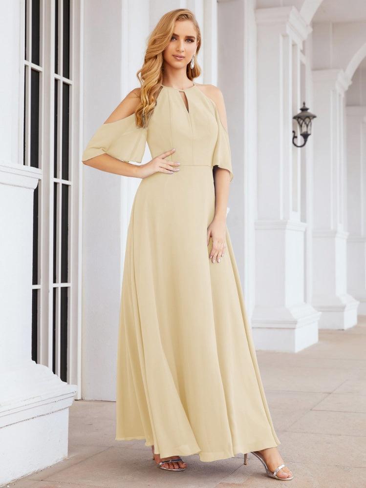 Numbersea Cold Shoulder Bridesmaid Dresses A-Line Long Formal Evening Gowns 28074
