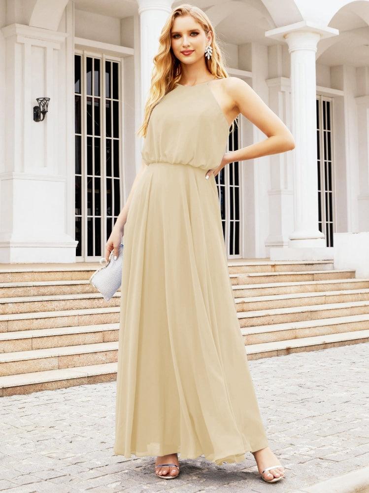 Numbersea  Halter Long Bridesmaid Dresses Formal A line Juniors Dress 28029