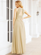 Numbersea Sleeveless Bridesmaid Dresses Long Prom Gown Zipper with Keyhole Back 28056