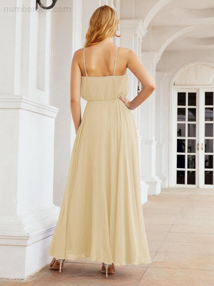 Numbersea  Halter Long Bridesmaid Dresses Formal A line Juniors Dress 28029