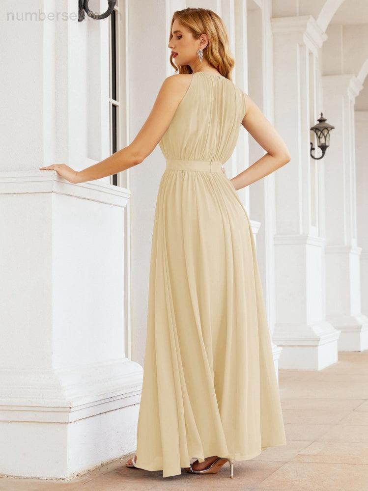 Numbersea Halter Bridesmaid Dress Empire Waist Formal Evening Prom Gown for Mother of The Bride 28030