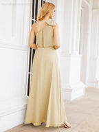 Numbersea Chiffon Ruffled One Shoulder Sleeveless Long Bride Dresses A-line Formal Evening Gown Side Split 28057