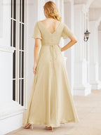 Numbersea Formal Prom Gowns for Mother of The Bride Short Sleeves Bridesmaid Dress 28049