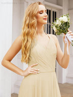 Numbersea Halter Chiffon Bridesmaid Dresses Wedding Appare Sleeveless Formal Prom Dress with Ruffled Back 28035
