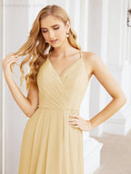 Numbersea Spaghetti Strap Bridesmaid Dresses V-Neck Long A-Line Formal Prom Gowns 28063