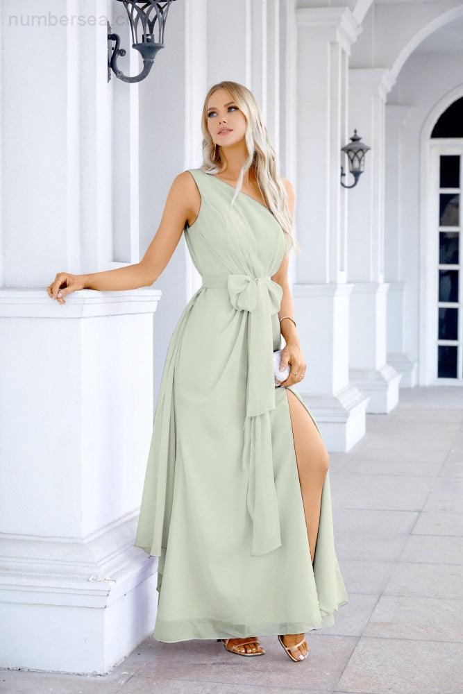 Ladies Chiffon One Shoulder Bridesmaid Evening Dress Wedding Party Evening Dress 28133