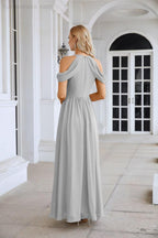 Ladies Chiffon Off Shoulder Swing Sleeve Front Slit Bridesmaid Evening Dress Wedding Party Evening Dress 28117