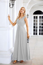 Ladies Chiffon V Neck Sleeveless Floor Length Bridesmaid Evening Dress Wedding Party Evening Dress 28126