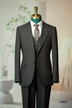 Three-Piece Subtle Pinstripe Wool Wedding Suit | Classic Tailored Formal Groom Suit