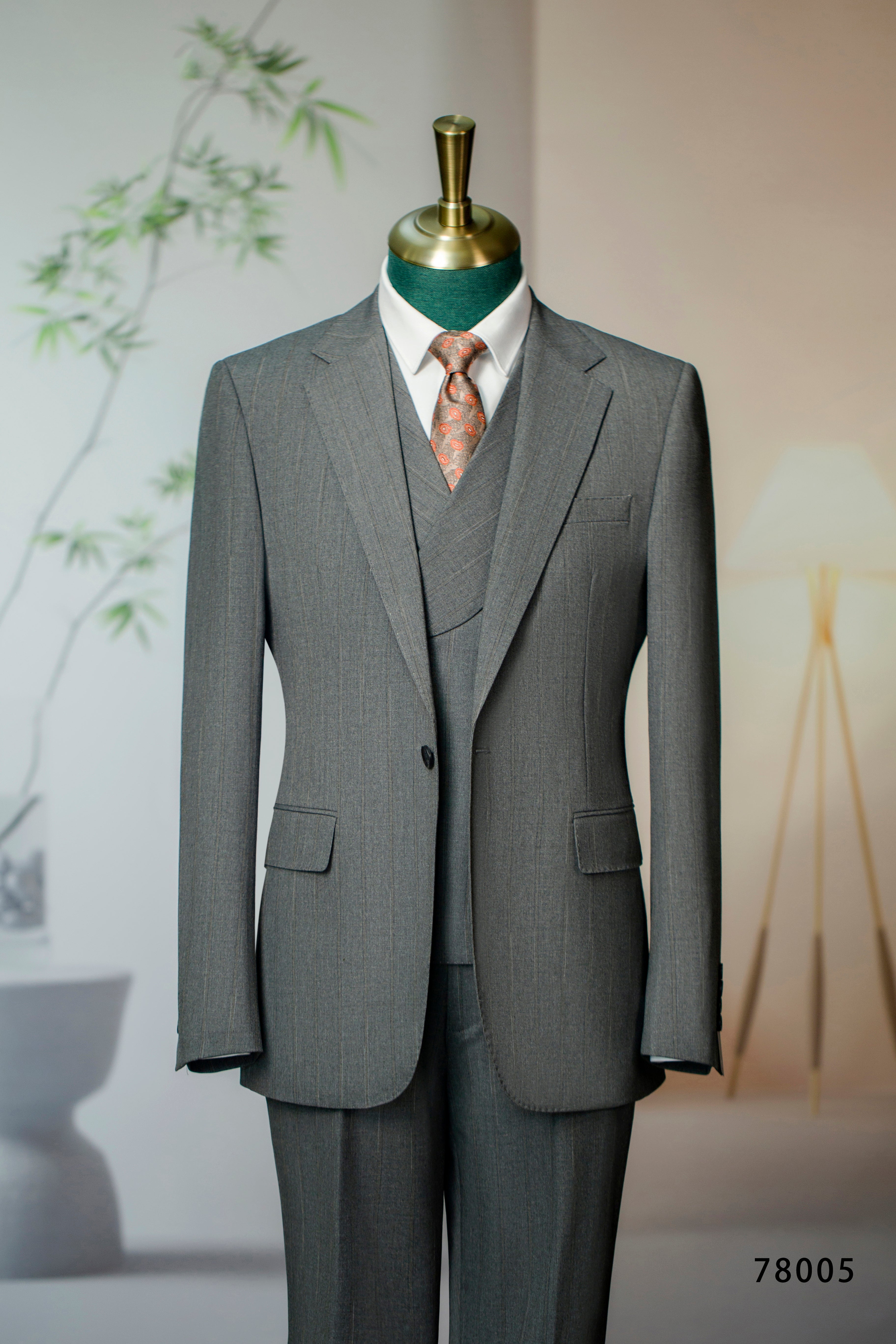 Three-Piece Subtle Pinstripe Wool Suit | Tailored Formal Groom & Business Suit