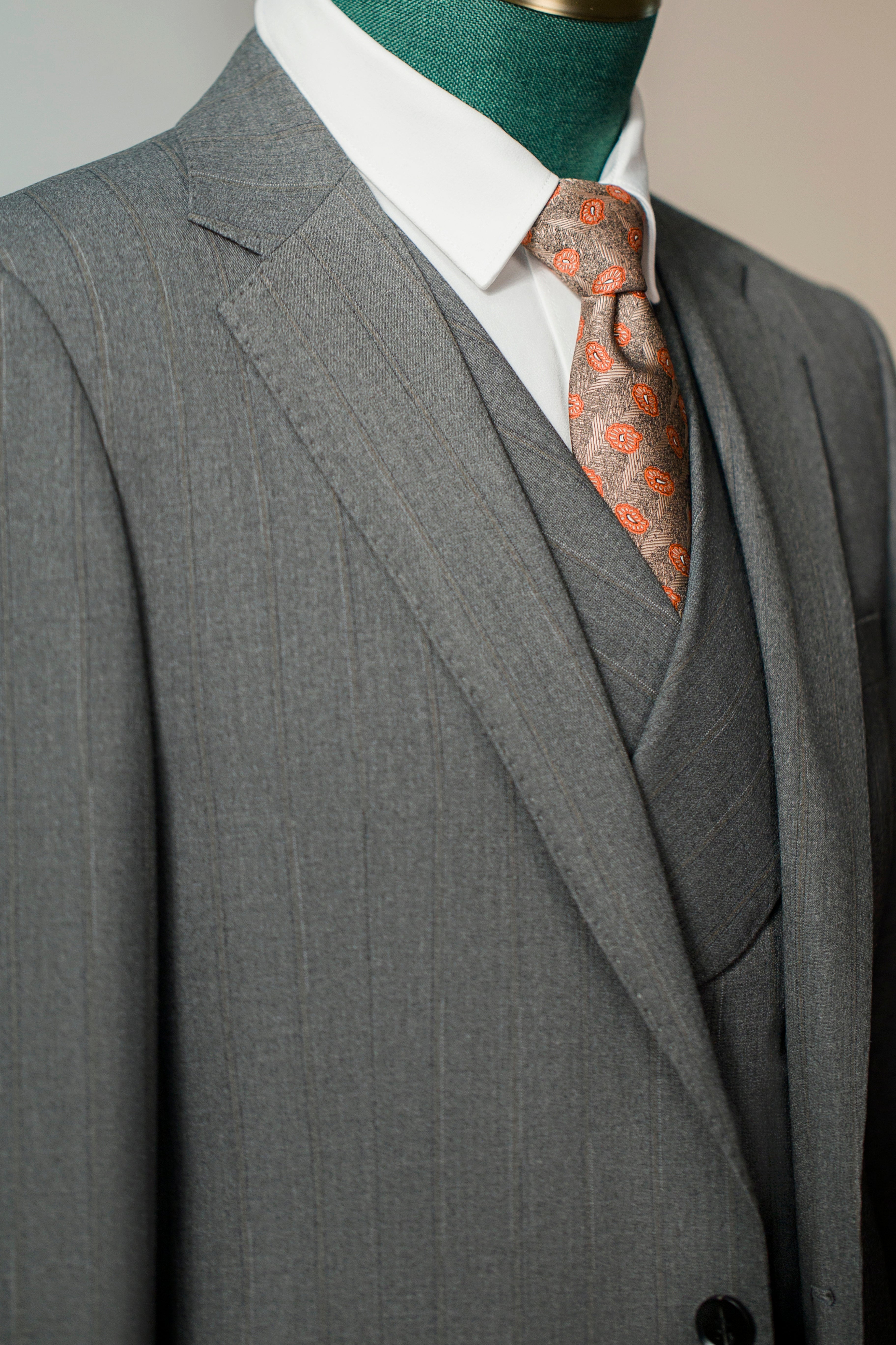 Three-Piece Subtle Pinstripe Wool Suit | Tailored Formal Groom & Business Suit