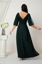 Numbersea  Formal Prom Gown Women V-Neck Chiffon Bridesmaid Dresses Long Bishop Sleeve Party Dress 2807