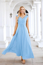 Ladies Chiffon V Neck Sleeveless Floor Length Bridesmaid Evening Dress Wedding Party Evening Dress 28126