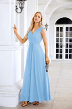 Ladies Chiffon V Neck Sleeveless Floor Length Bridesmaid Evening Dress Wedding Party Evening Dress 28126