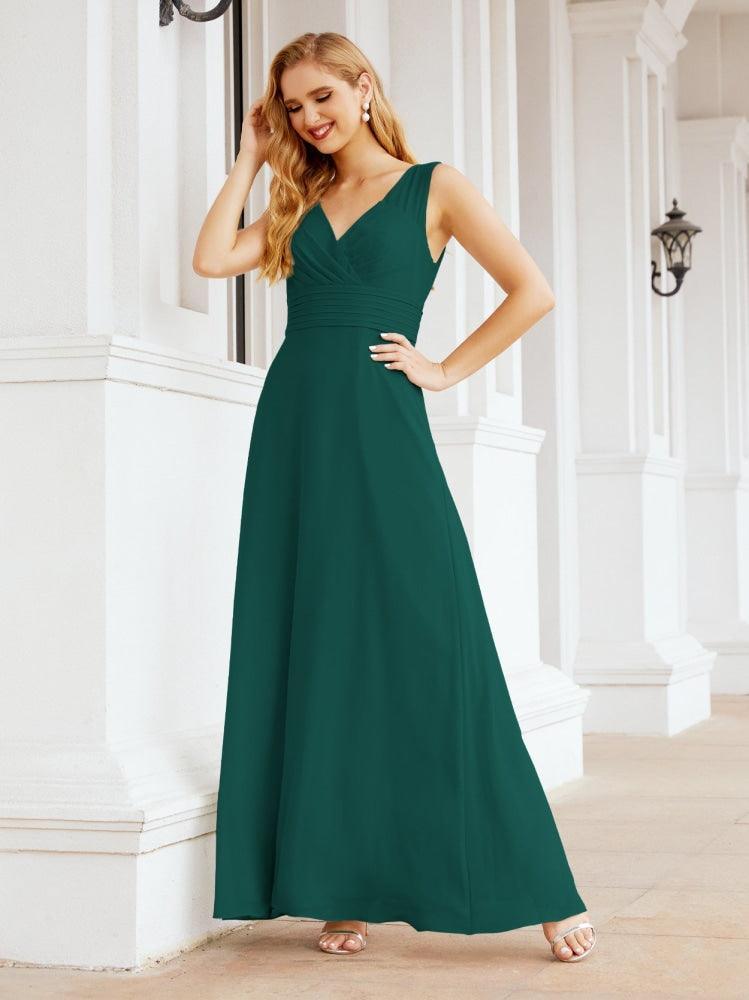 Formal Prom Gown Elegant V-Neck Sleeveless Bridesmaid Dresses for Wedding Party 28037