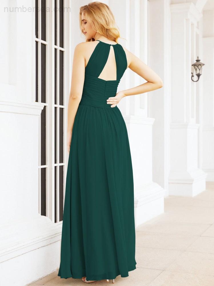 Numbersea Sleeveless Bridesmaid Dresses Long Prom Gown Zipper with Keyhole Back 28056