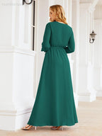 Numbersea Women's Chiffon Bridesmaid Dress A line Long Sleeves Formal Evening Prom Gown for Wedding Guest 28032