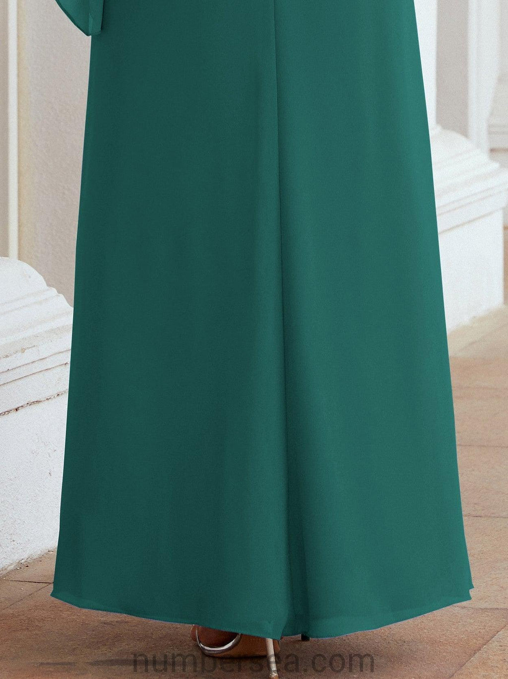 Numbersea Formal Party Gown Dress Long Mother of The Bride Dresses with Ruffle Cape 28026