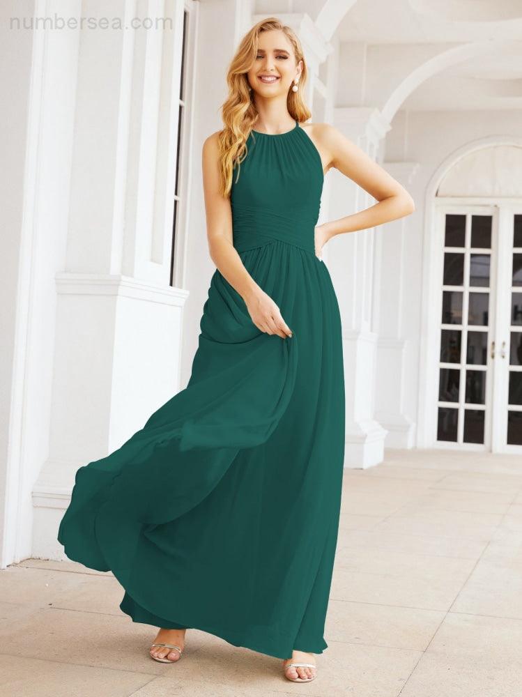 Numbersea Sleeveless Bridesmaid Dresses Long Prom Gown Zipper with Keyhole Back 28056