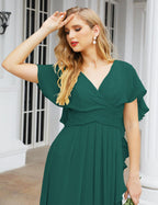 Numbersea Chiffon Bridesmaid Dresses Long Formal Evening Prom Mother of The Bride Dress with Flutter Sleeve     SEA28040