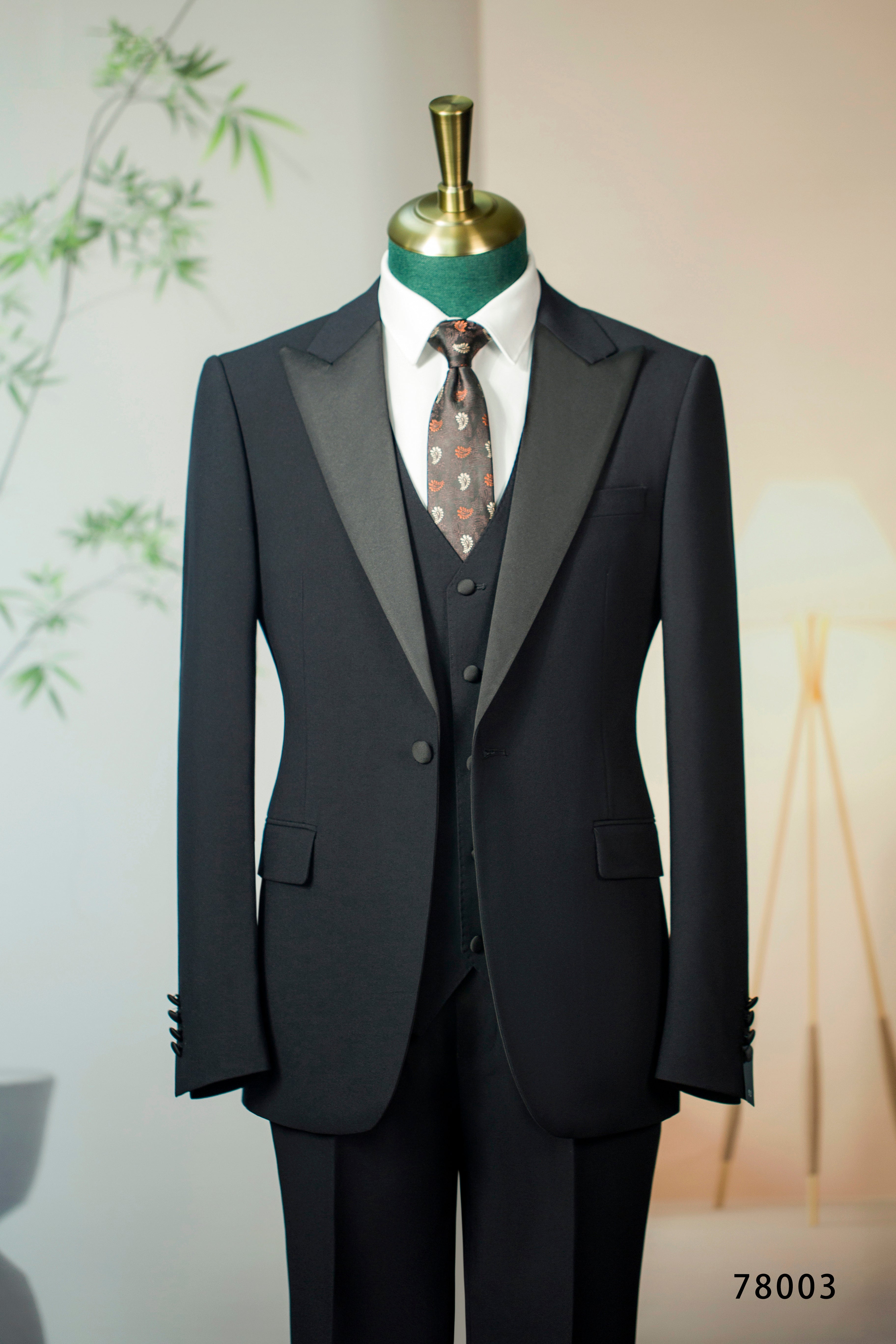 Three-Piece Black Tuxedo with Satin Lapels | Tailored Formal Groom Suit