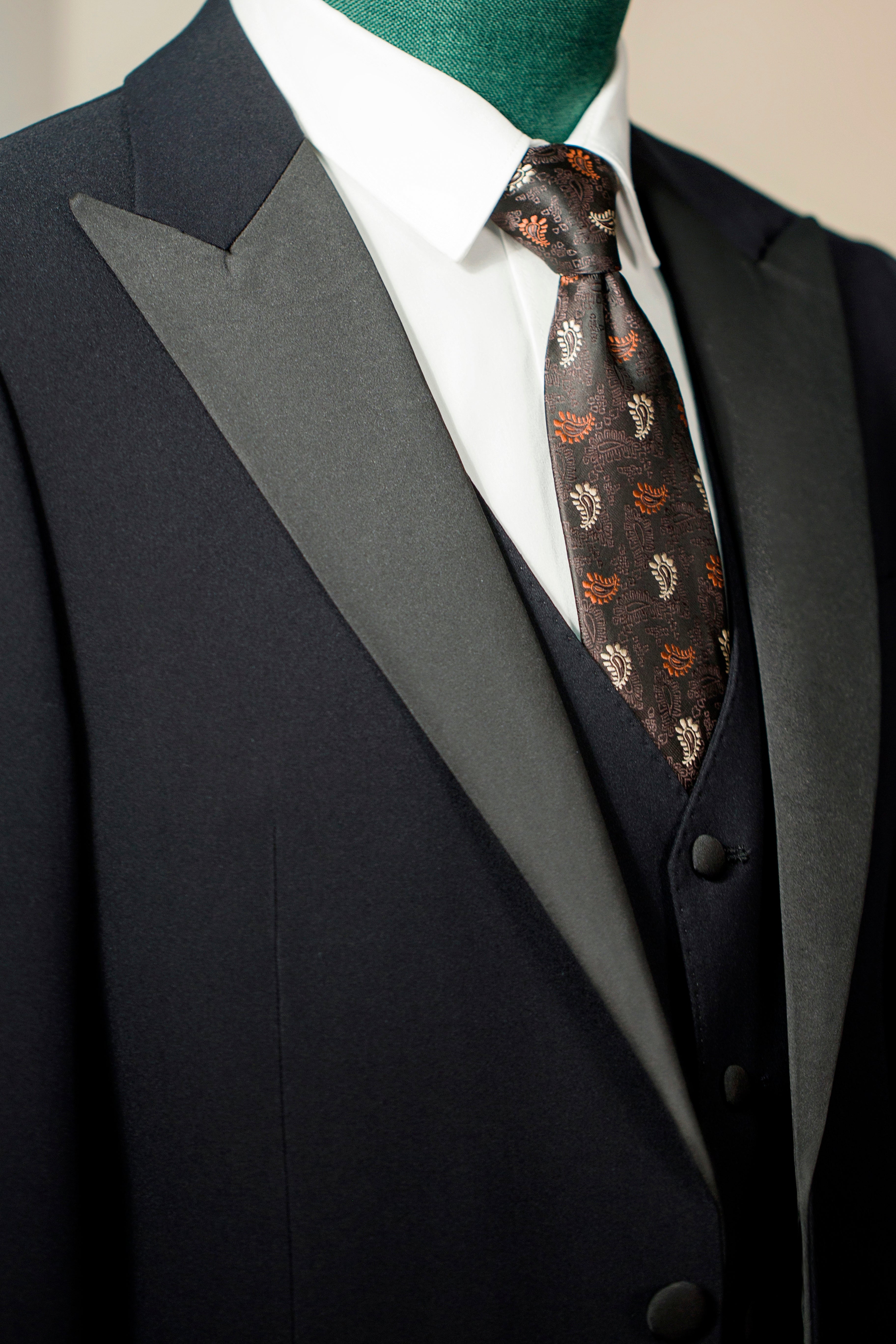 Three-Piece Black Tuxedo with Satin Lapels | Tailored Formal Groom Suit