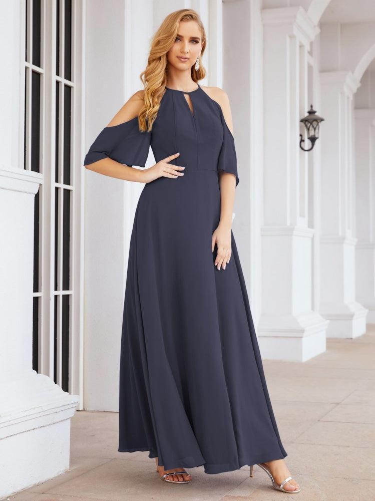 Numbersea Cold Shoulder Bridesmaid Dresses A-Line Long Formal Evening Gowns 28074