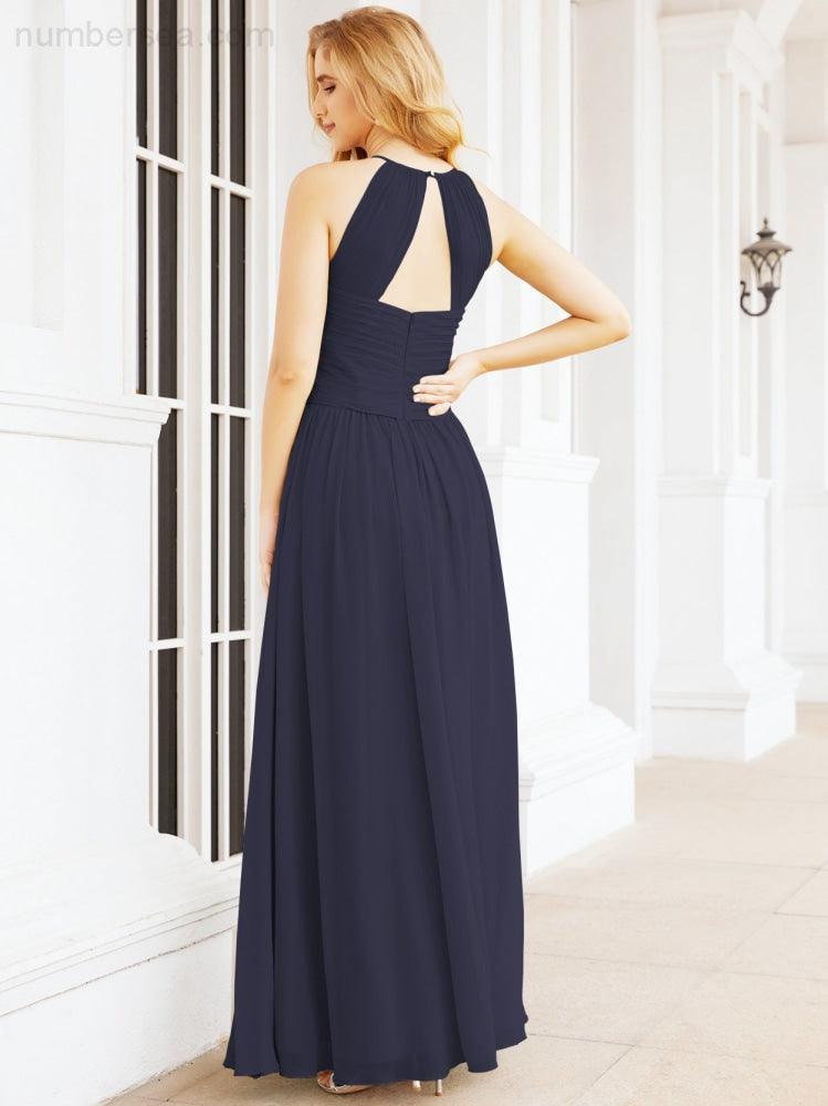 Numbersea Sleeveless Bridesmaid Dresses Long Prom Gown Zipper with Keyhole Back 28056