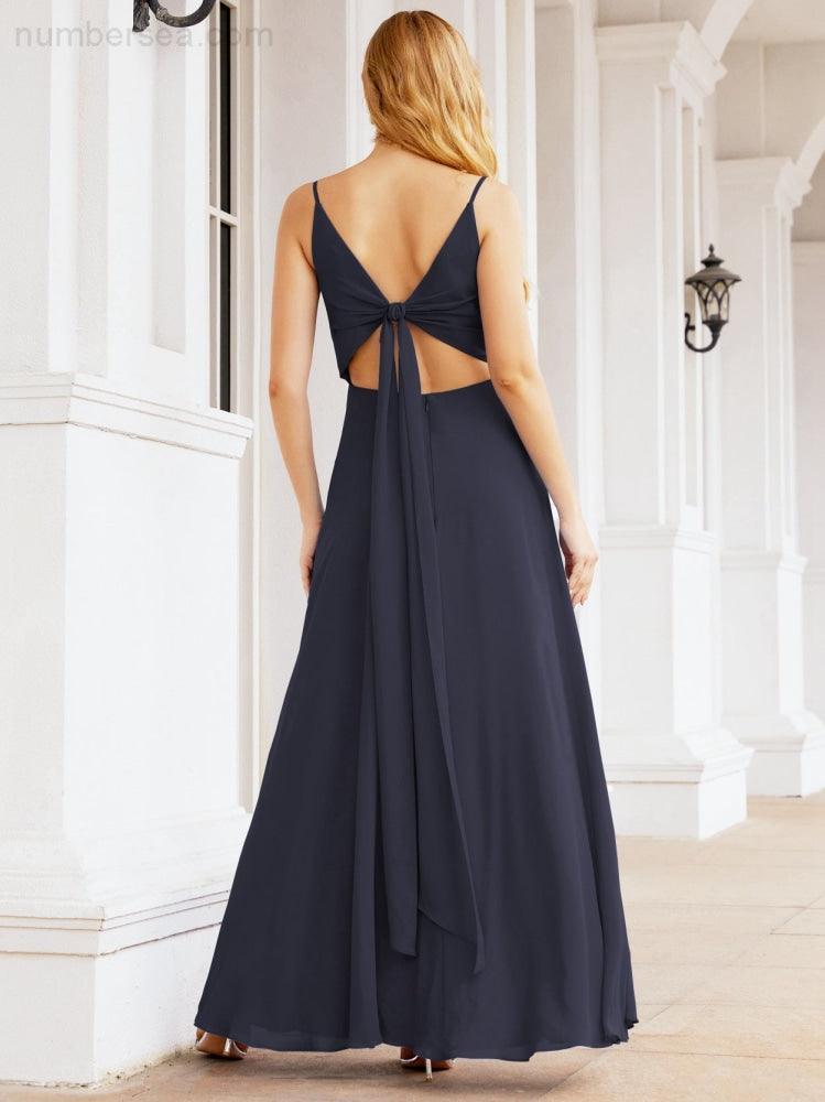 Numbersea Spaghetti Strap Bridesmaid Dresses V Neck Butterfly Back Fromal Evening Party Prom Gown 28036