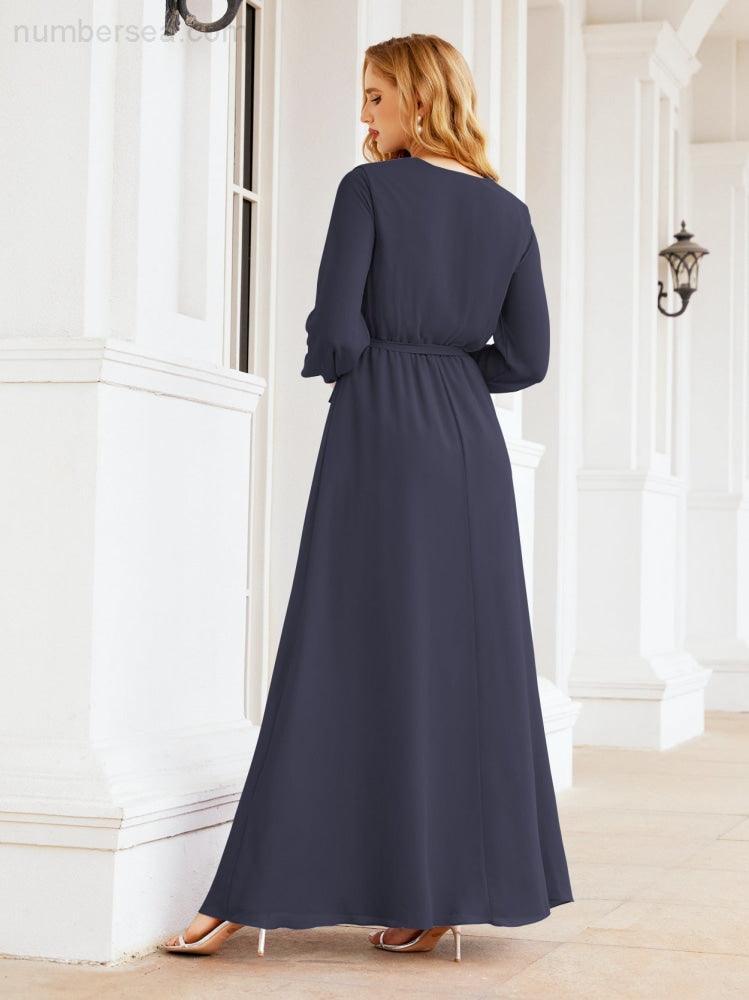 Numbersea Women's Chiffon Bridesmaid Dress A line Long Sleeves Formal Evening Prom Gown for Wedding Guest 28032