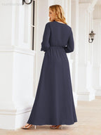 Numbersea Women's Chiffon Bridesmaid Dress A line Long Sleeves Formal Evening Prom Gown for Wedding Guest 28032