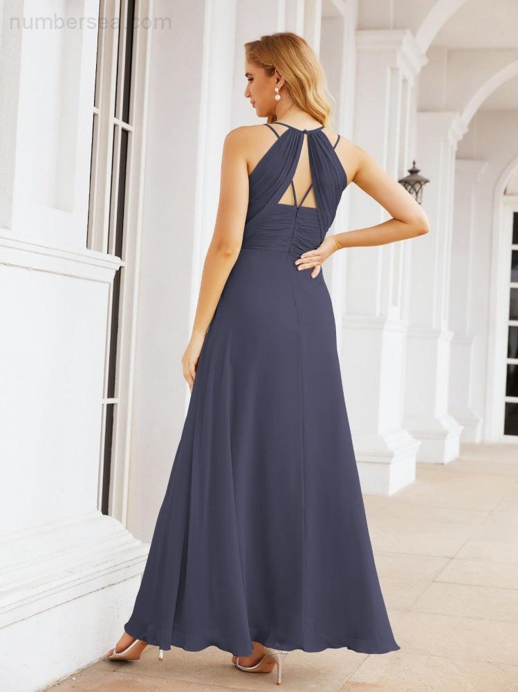 Numbersea Double Spaghetti Straps Bridesmaid Dresses for Women Long Formal Party Dress Side Split 28051