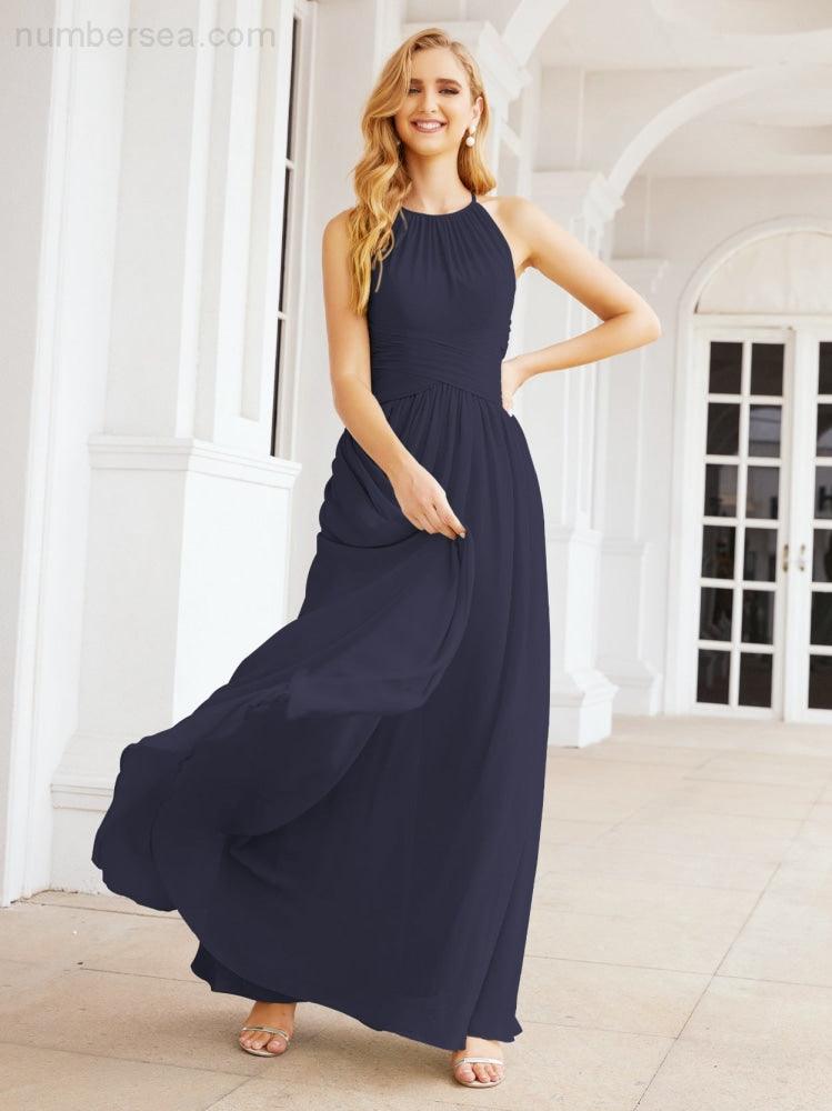 Numbersea Sleeveless Bridesmaid Dresses Long Prom Gown Zipper with Keyhole Back 28056