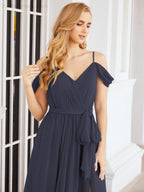 Numbersea Off The Shoulder Chiffon Bridesmaid Dress Long Formal Graduation Gown with Cowl Back 28069