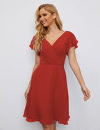 Numbersea U Back Homecoming Dress Formal Prom Dress Knee Length Short Sleeves Cocktail Party Dress 28077