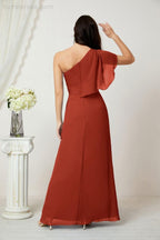 Numbersea  Chiffon Ruffled One Shoulder Long Bridesmaid Dresses A-line Formal Evening Gown Side Split 2809