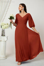 Numbersea  Formal Prom Gown Women V-Neck Chiffon Bridesmaid Dresses Long Bishop Sleeve Party Dress 2807