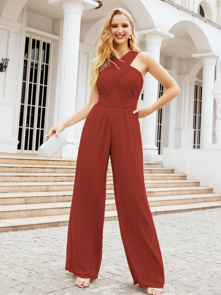 Numbersea Crisscross Neck Jumpsuit Formal Evening Dress Long Bridesmaid Dresses Bell-bottomed Pants 28033