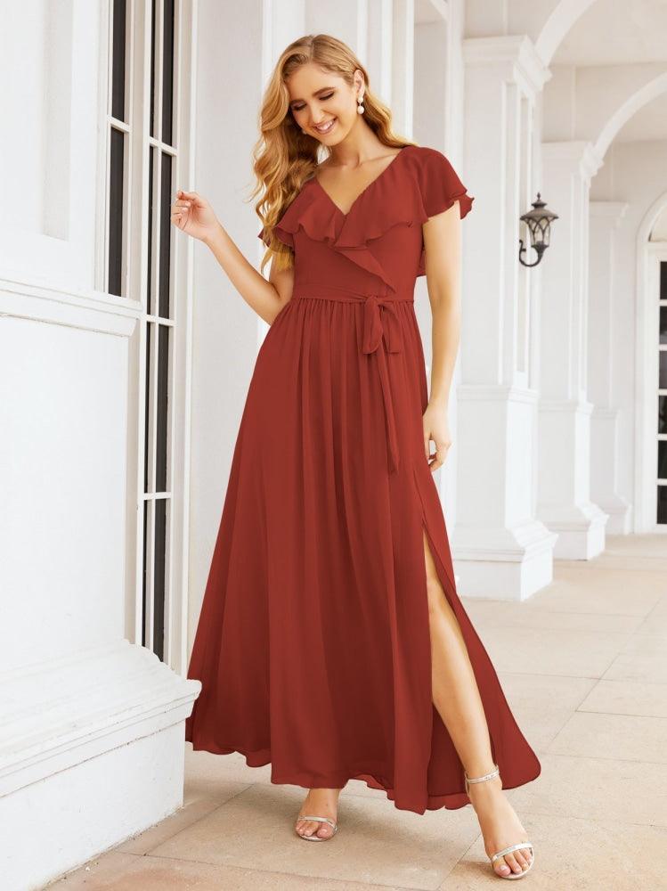 Bridesmaid Dresses with Flutter Sleeves Formal Evening Party Prom Gowns 28044