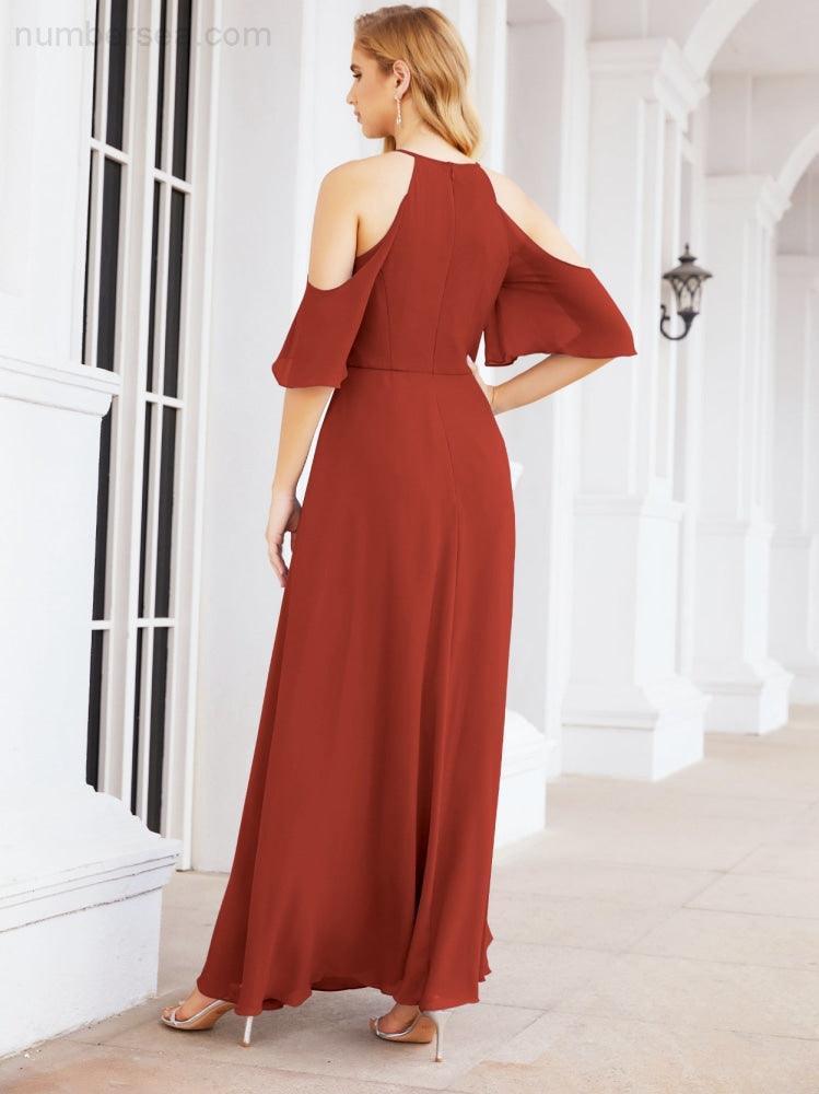 Numbersea Cold Shoulder Bridesmaid Dresses A-Line Long Formal Evening Gowns 28074