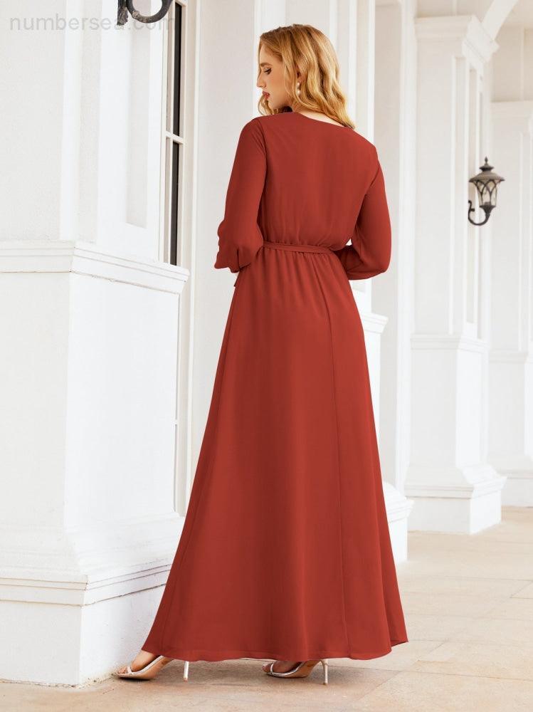 Numbersea Women's Chiffon Bridesmaid Dress A line Long Sleeves Formal Evening Prom Gown for Wedding Guest 28032